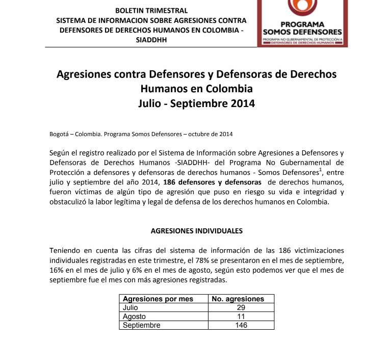 BOLETÍN TRIMESTRAL JULIO – SEPTIEMBRE 2014