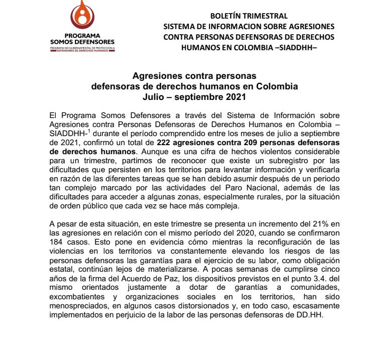 BOLETÍN TRIMESTRAL JULIO – SEPTIEMBRE 2021