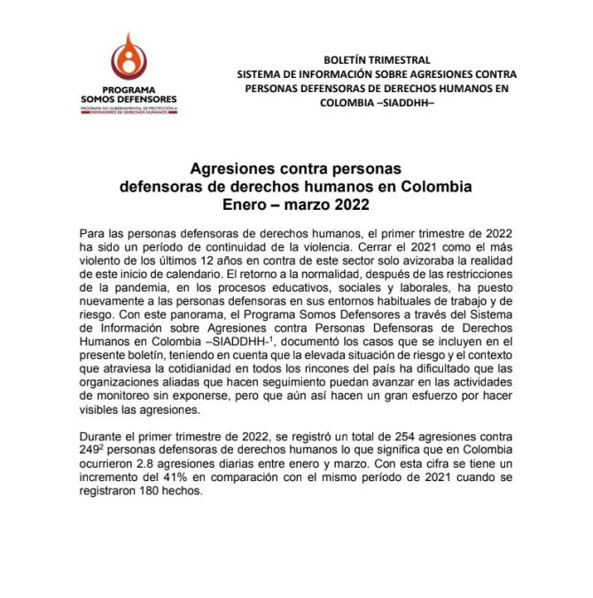 BOLETÍN TRIMESTRAL ENERO – MARZO 2022