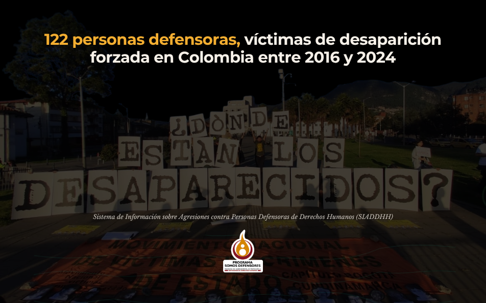 122 personas defensoras, víctimas de desaparición forzada en Colombia entre 2016 y 2024